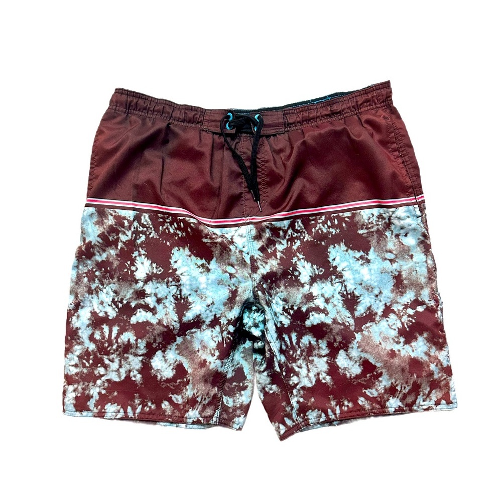 BURNSIDE ~ Men's Brown and Light Aqua Swim Shorts size M